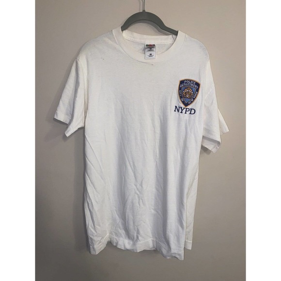 NYPD Vintage Fruit of the Loom White Shirt Large LG L 90s Cotton - Picture 1 of 5